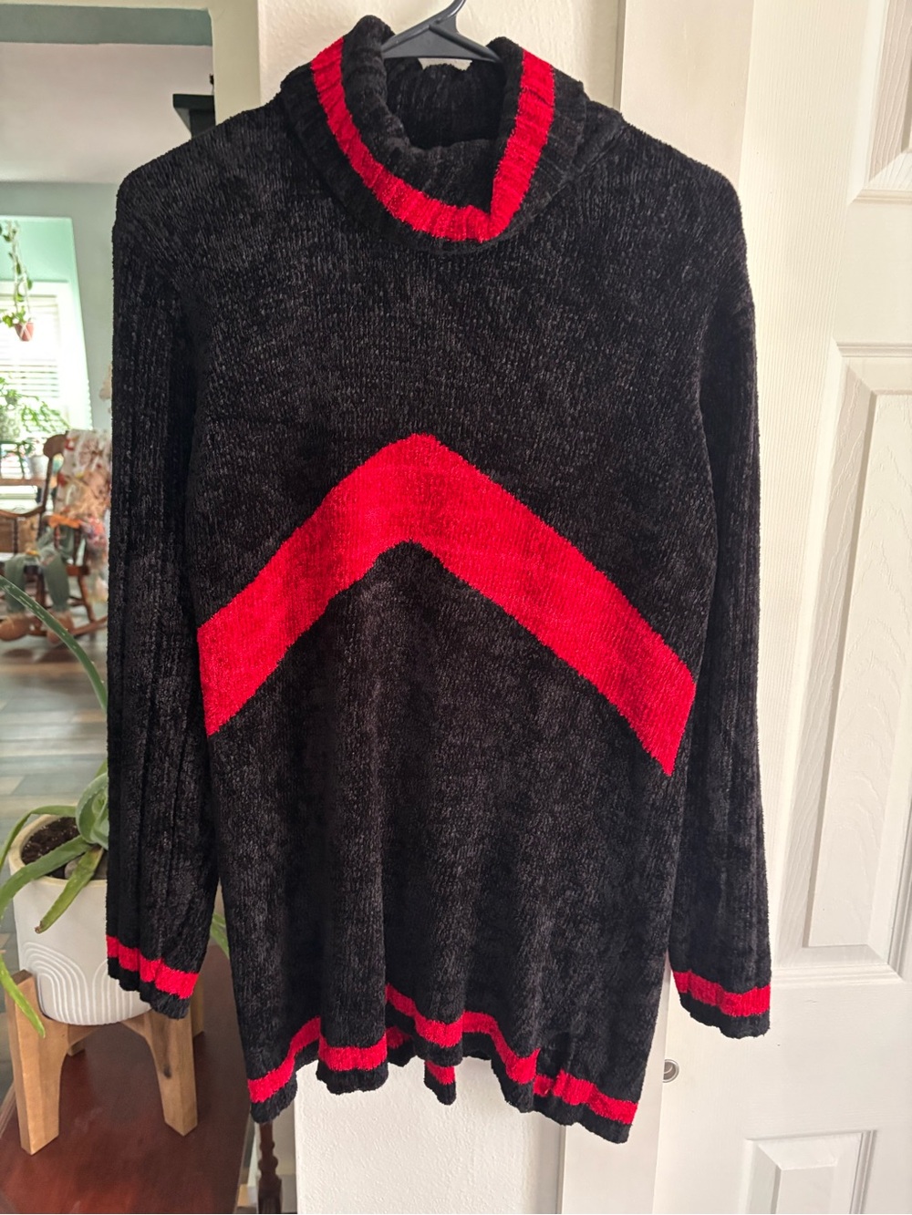 Lord & Taylor Black Sweater with Red Chevron Detail